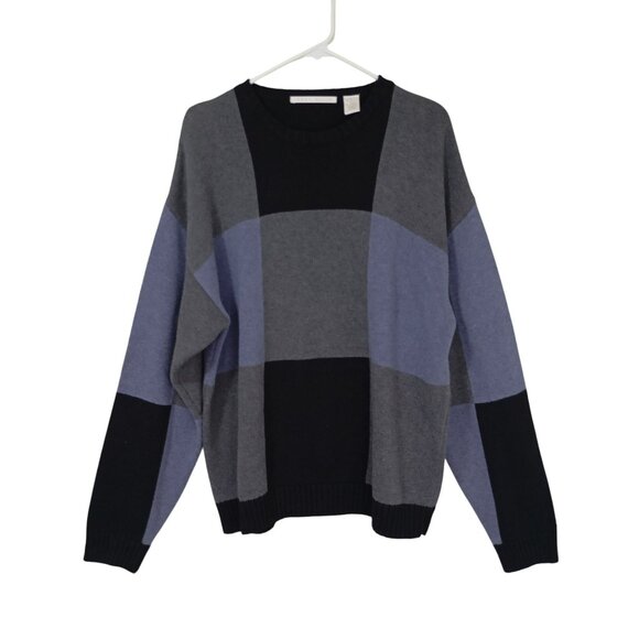 Perry Ellis Sweater Womens 100% Cotton Colorblock Gray, Black and Purple Size L - Picture 1 of 7